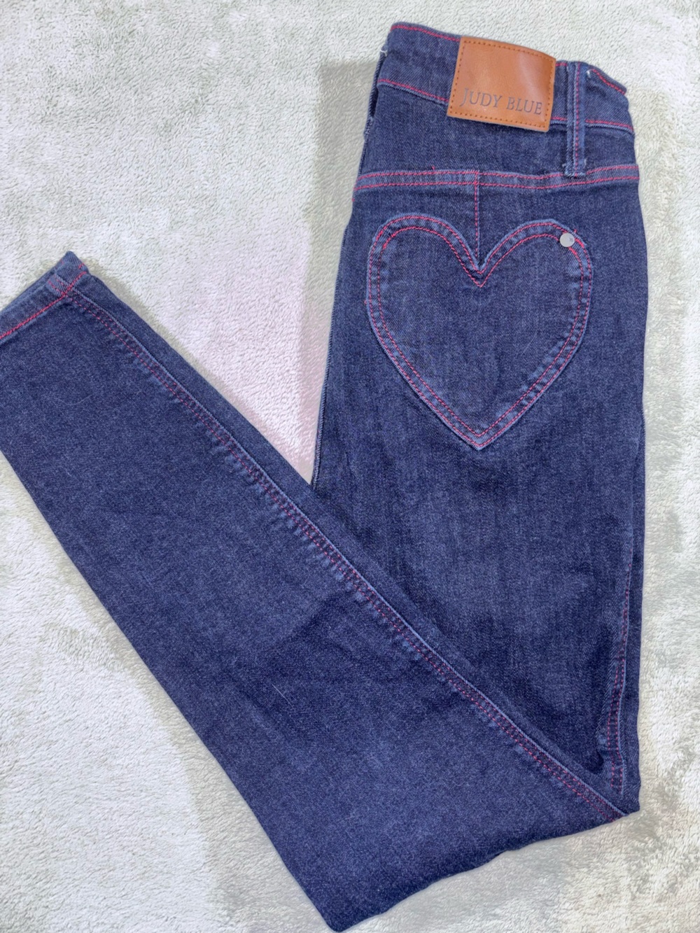 Judy Blue Dark Wash Heart Pocket Skinny Jeans Size 7/28 Pink Contrast Stitch Hig